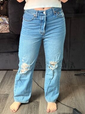 Levi's Light Blue Straight-Leg Distressed Jeans